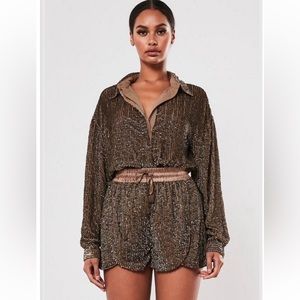 NWT peace + love gold sequin embellished Shorts And Drape Shirt